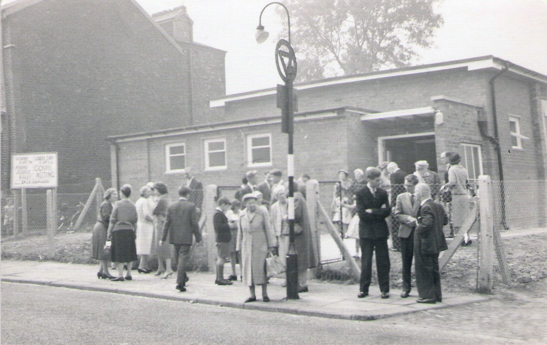 Folk outside Cromwell Hall Christian Fellowship in 1959